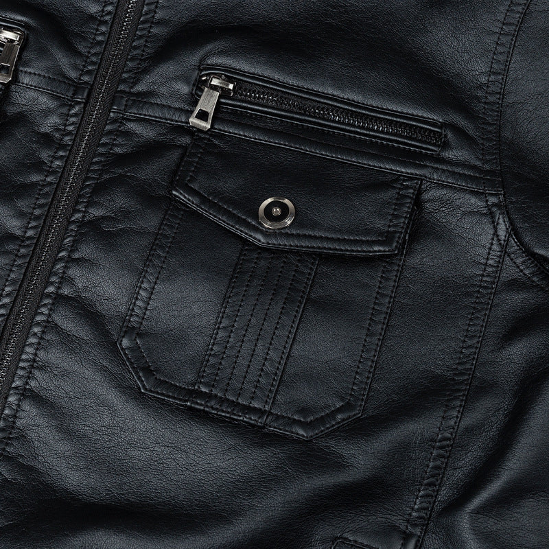 Men's Retro Biker Leather Jacket with Stylish Zipper Pocket Design