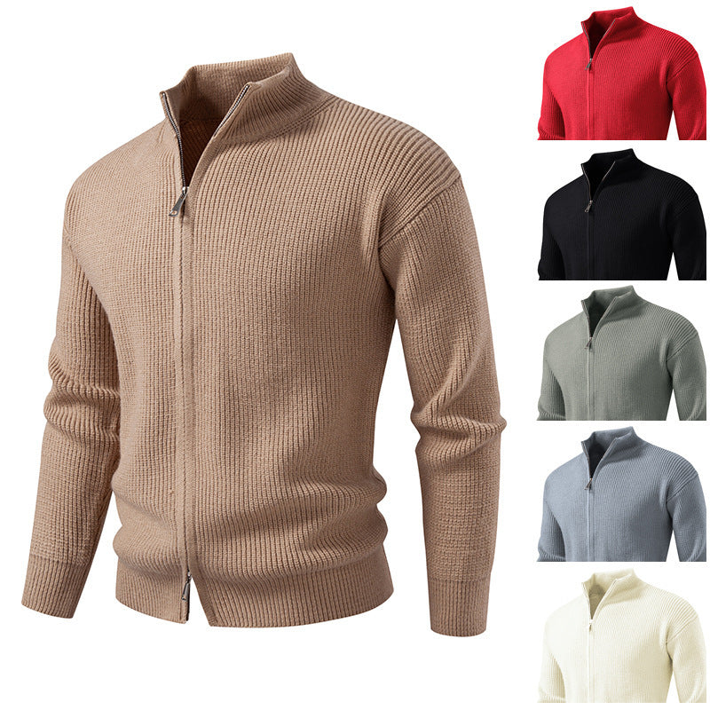 Men's Slim Fit Cotton Cardigan Sweater with Front Zipper Closure