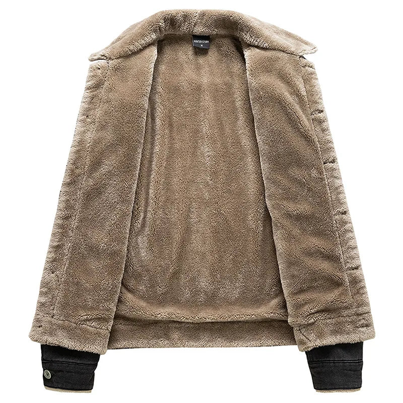Men's Vintage Fleece Denim Warm Casual Streetwear Winter Jacket