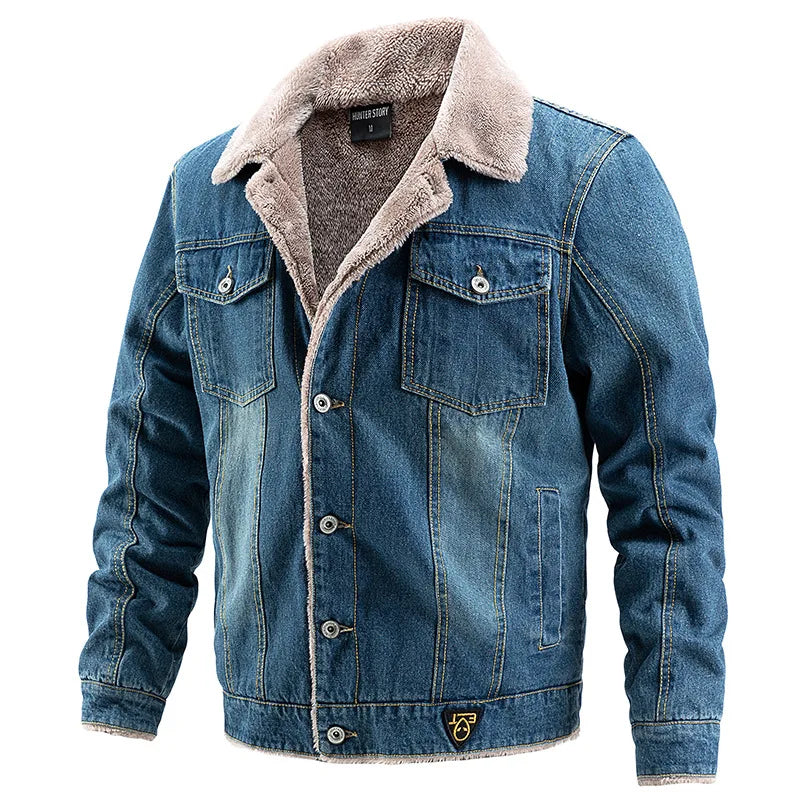 Men's Vintage Fleece Denim Warm Casual Streetwear Winter Jacket