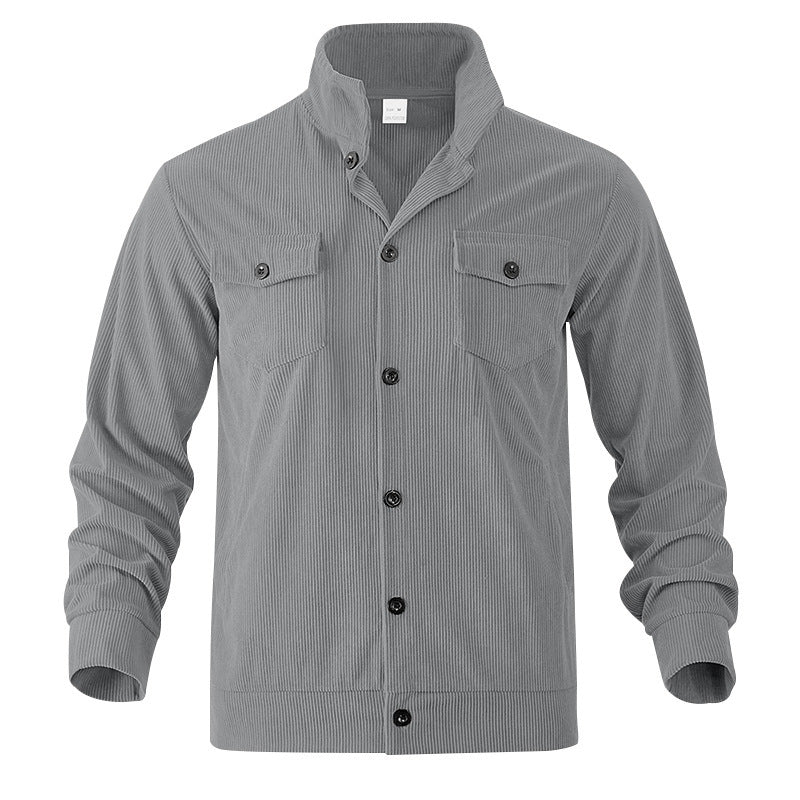 Men's Corduroy Stand Collar Jacket with Multi Pockets and Casual Style